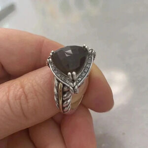 925 Sterling Silver and 14k gold smoky quartz Town and Country Ring size 7